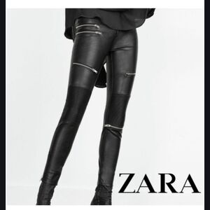 Zara Black Moto Leather Leggings